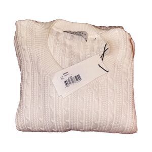 Sandro Paris Mens Sweater Sz Large Ecru Beige 100% Cotton Cable‎ Knit NWT